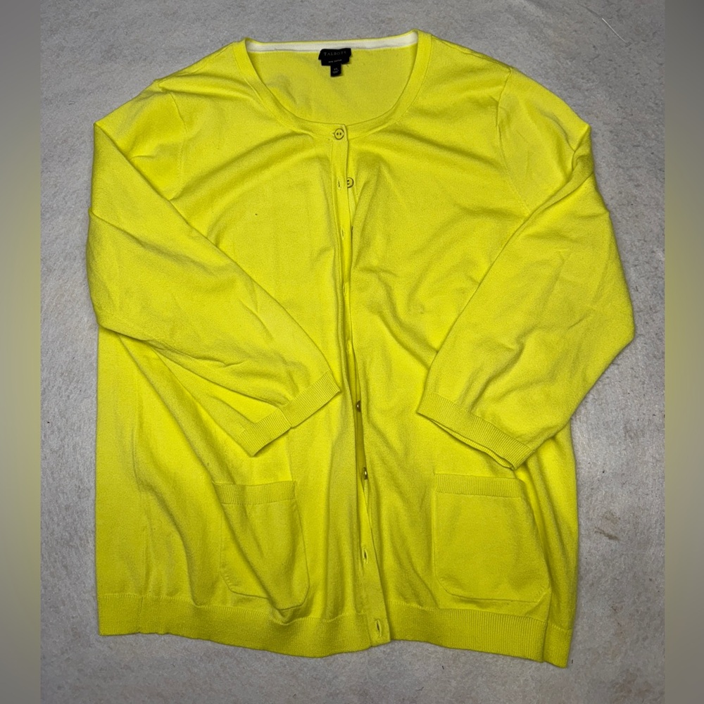 NWOT Talbots XL‎ Yellow Pima Cotton Button Down Cardigan